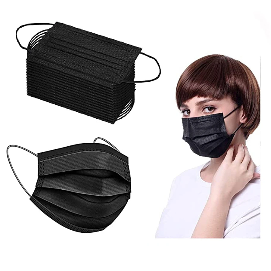 ASTM Level 1 Non-woven 3 Ply Adjustable Safety Masks 50Pcs Medical Supplies Black Disposable Face Masks WIth Earloops
