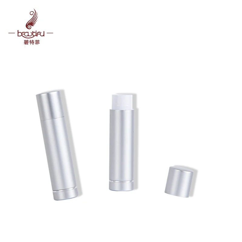 premium aluminum shell metallic matte silver 4.5g empty twist up lip balm container with applicator