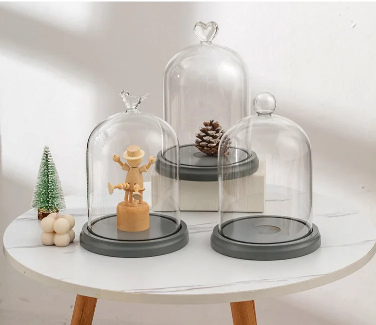 
Handmade Borosilicate D5.5*H6cm Mini Glass Dome With Wooden Base Clear Glass Cloche 