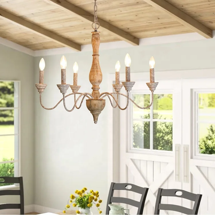 European France Bohemian Nordic Wood Light Fixtures Lighting Solid Wood Chandeliers for Loft Decor Living Room Foyer Lobby