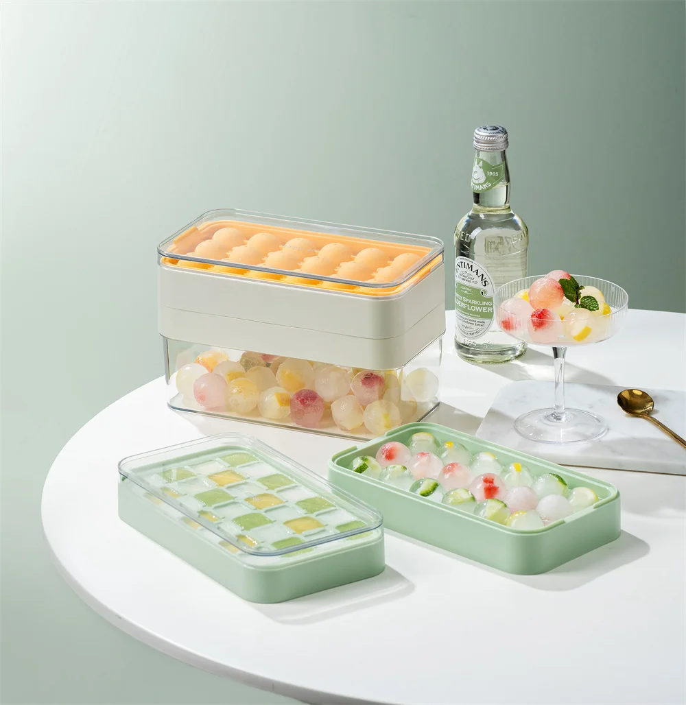 Wholesale Silicone Stackable Round Ice Cube Trays Ice Cube Storage Container Tray with Lid and Bin