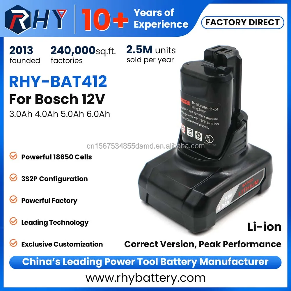 RHY Top Rated Replacement 12V 3Ah 4Ah 5Ah  6Ah Lithium Ion Battery Rechargeable Power Tool Battery For Boschs GBA12V60 BAT420