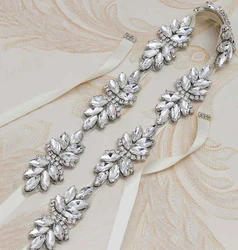 unique leaves design handmade clear crystal ribbon tie-up sash belt wedding dress belt rhinestone sash belt