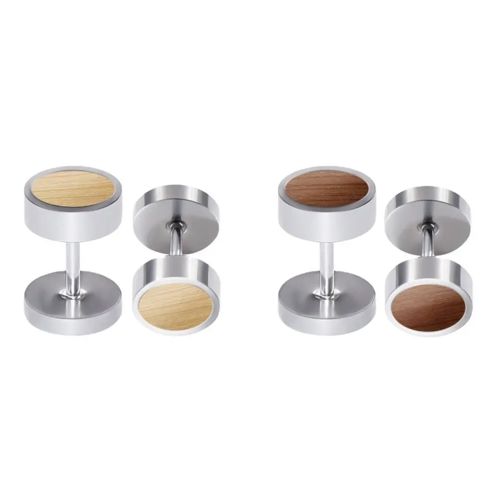 Earrings Stud Fake Plug Round Barbell Stud Earrings Piercing Jewelry Ready to Ship Wooden for Men Women Boy Trendy Opp Bag