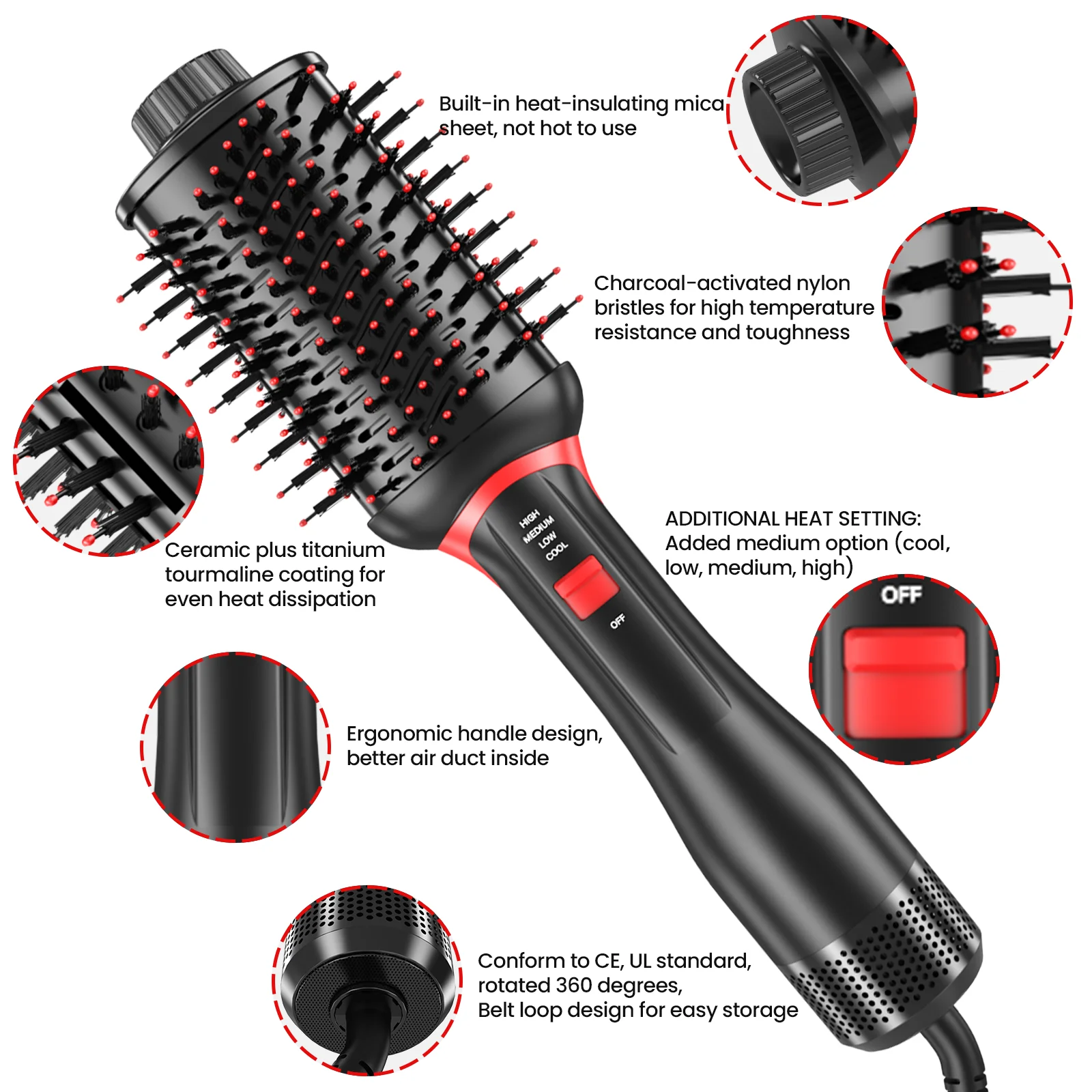 Professional dryer brush hair styler blow dryer comb heated comb hot air brush rotating curler iron salon hair straightener comb