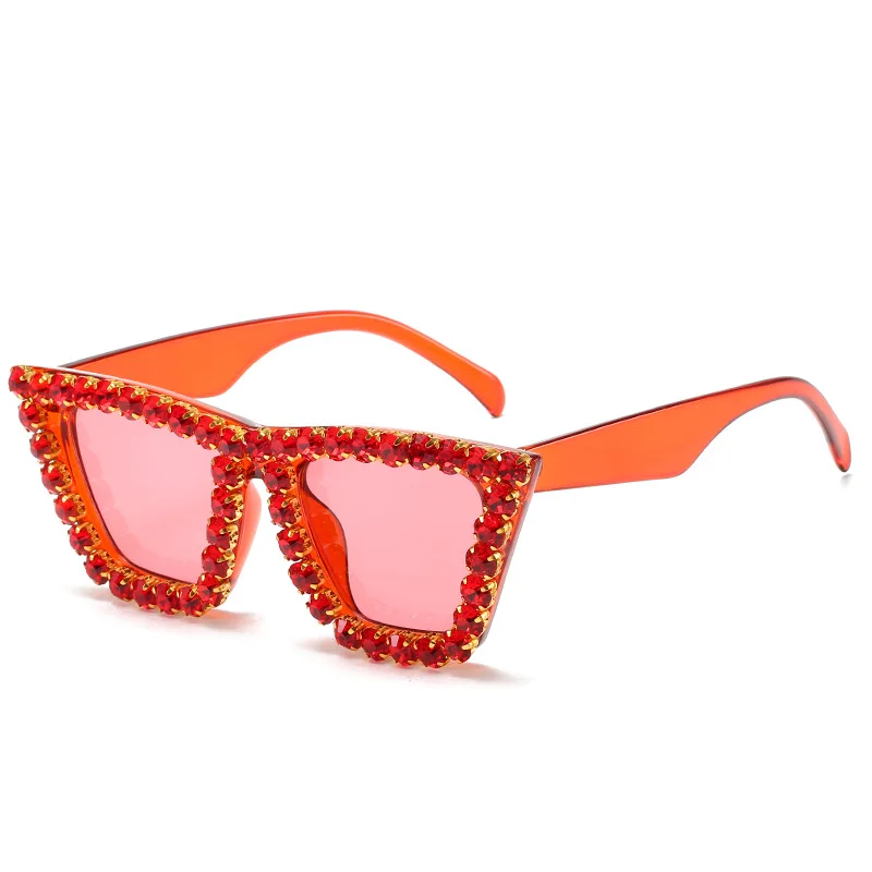 2024 New Fashion Design Luxury Oversized Letter Rhinestone Square glasses Women Cheap Jewelry Polycarbonate Diamond Sunglasses