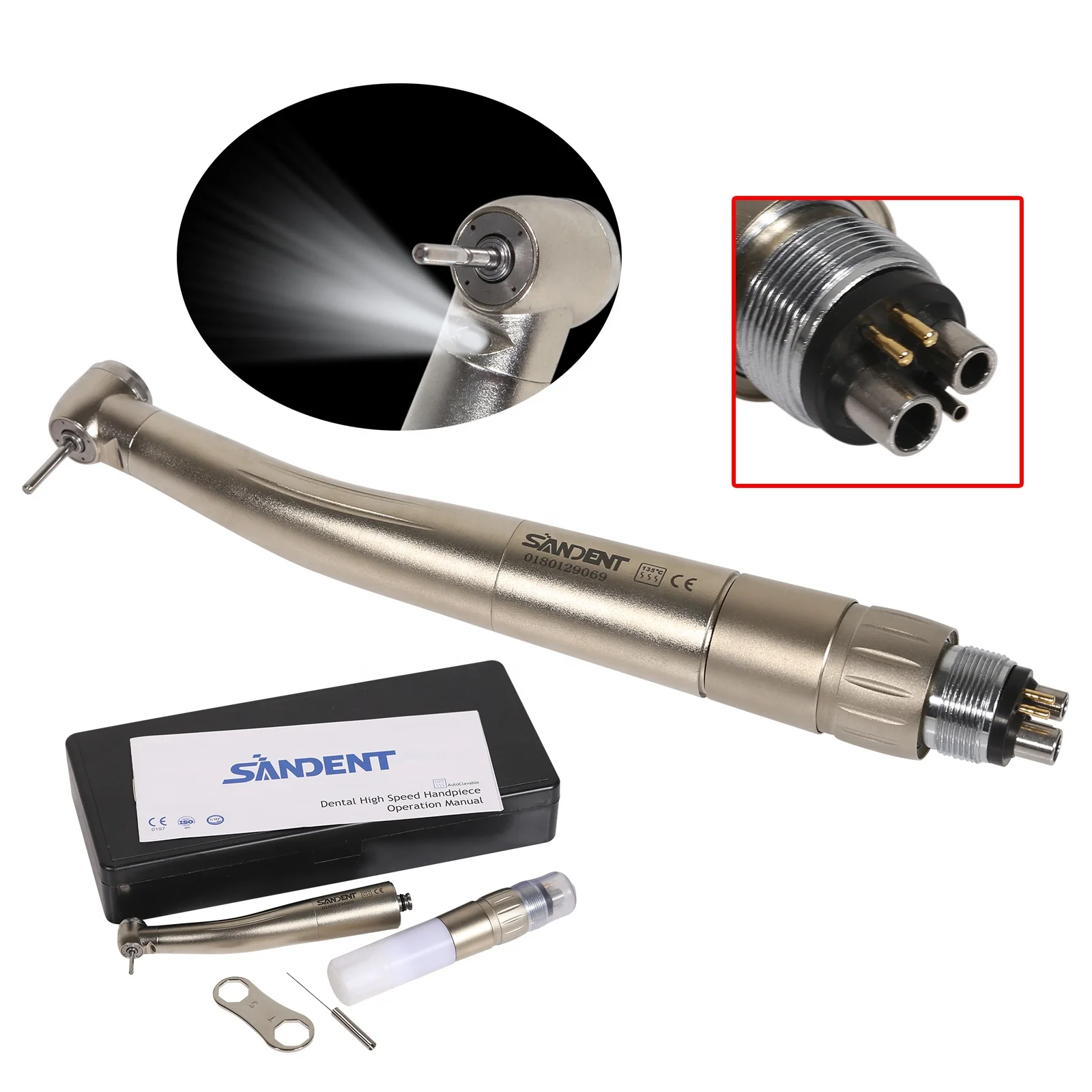 Hot Sell ! Dental Fiber Optic LED Hand piece 6 hole turbine 4water spray with 6 PIn Quick Coupler Push Button N-S-K