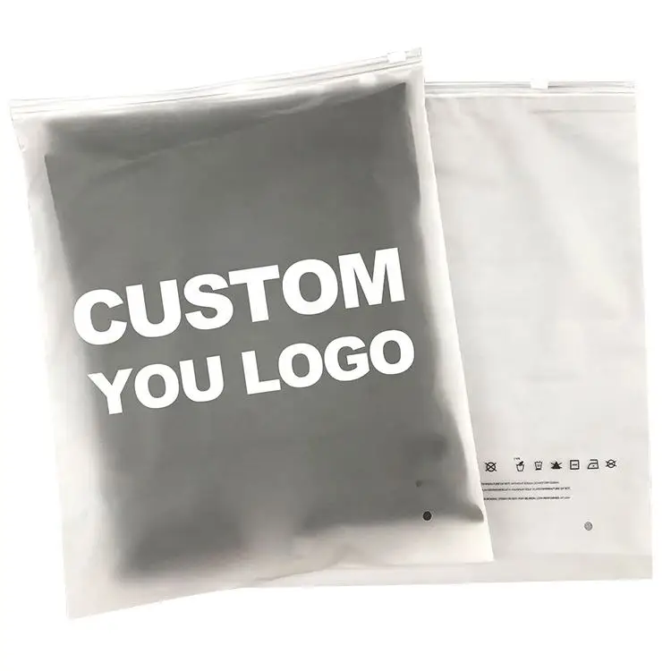Customized logo frosted zipper bag biodegradable plastic garment zip lock bag packaging zipper bag for clothes