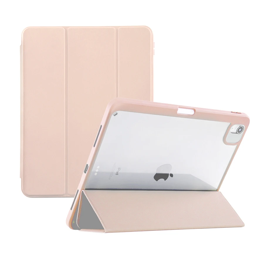 
Transparent acrylic TPU PC back cover Tablet Leather case with pencil holder For iPad 8th gen 10.2 inch 
