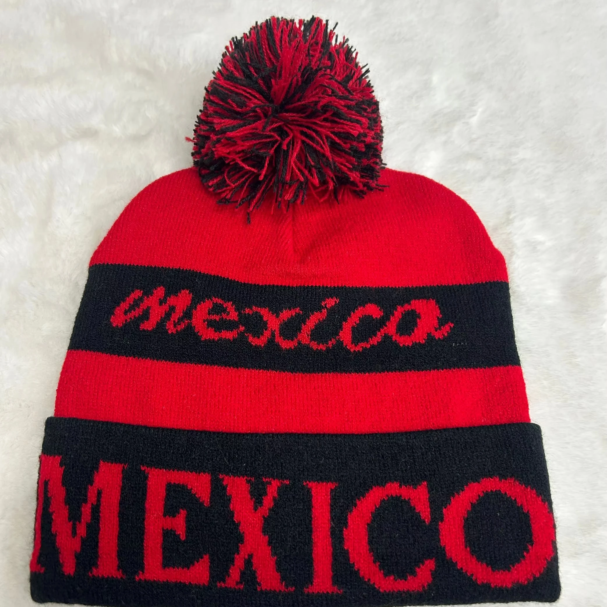 Mexico вязаные шапки с логотипом в клетку/с бантом/узором в горошек хлопковые шапки с помпоном для бизнеса