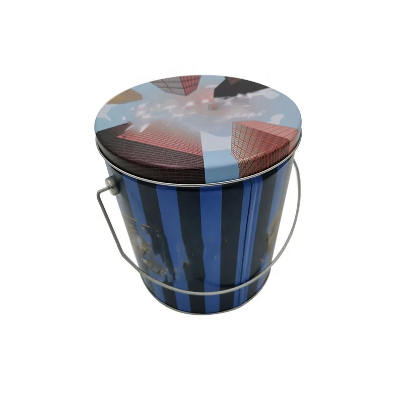 Packaging Round Pop Corn Tin Bucket Food Grade Metal Customized Tinplate Custom Size Pop Corn Tin Bucket with Lid CN;GUA