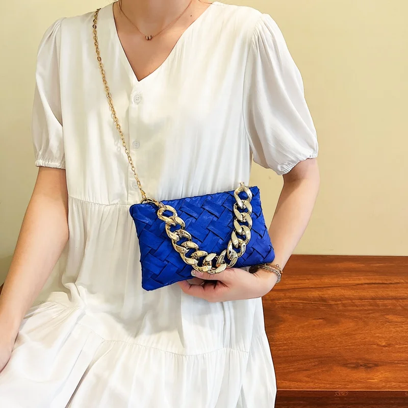 Wholesale ins Hot Woven PU Purses Drop Shipping Thick Chain Strap for Lady Small Jelly Handbags Women Shoulder Bag Handbag