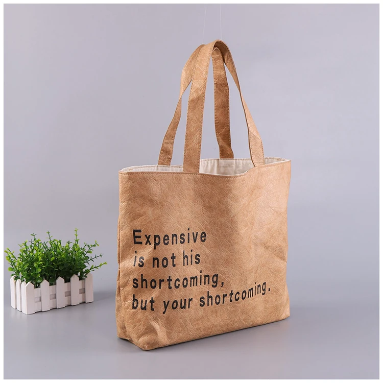High quality Customized Eco Recycled Classic Brown Tyvek Storage Tote Bag With Cotton Liner