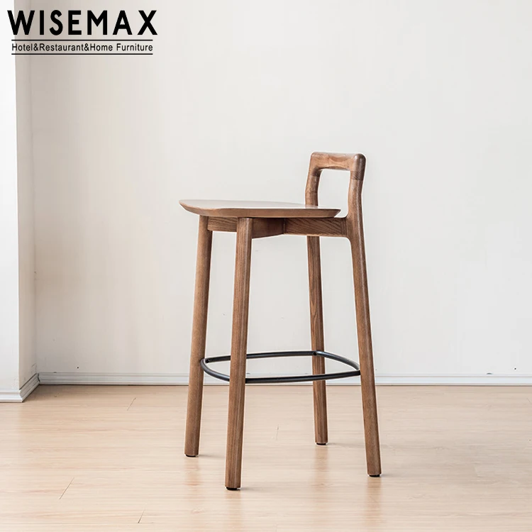 WISEMAX FURNITURE restaurant supplier solid wood furniture walnut black color high bar stool chair home bar counter chair