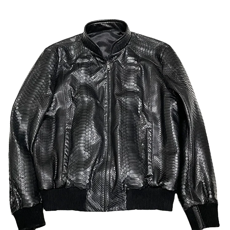 Luxury real python snake skin genuine python leather men bomber jacket, luxury leather jacket men, men bomber leather jacket