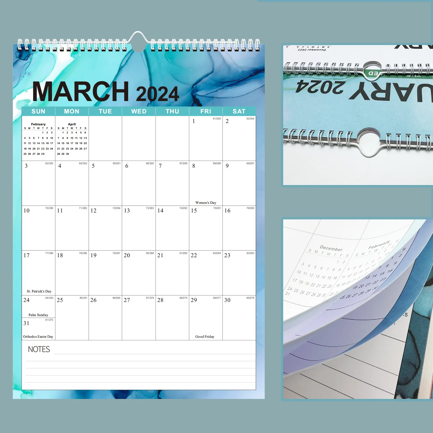 2024 English Wall Calendar - European-Style Holiday Edition Ready Stock English Version Design & Printing