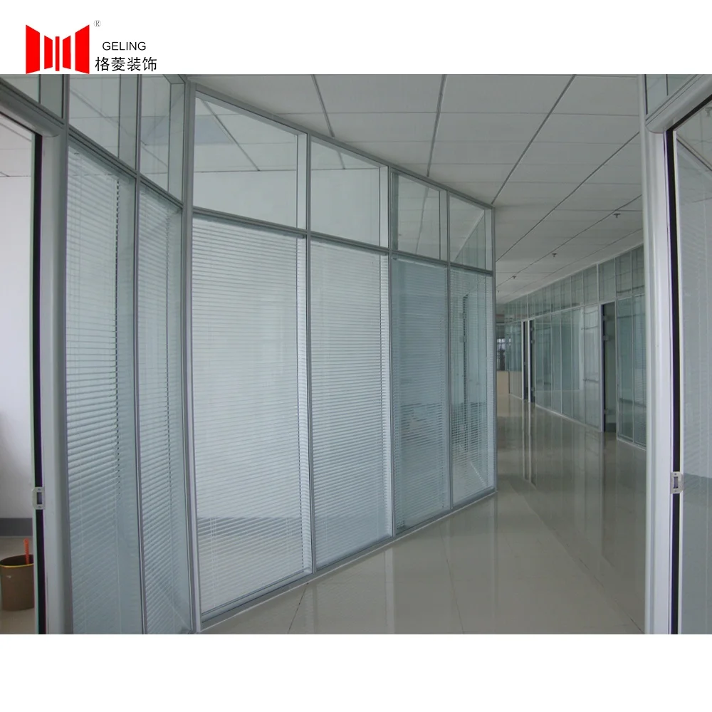 Aluminum channel frame sections double glass fixed detachable office partition wall with blind for home
