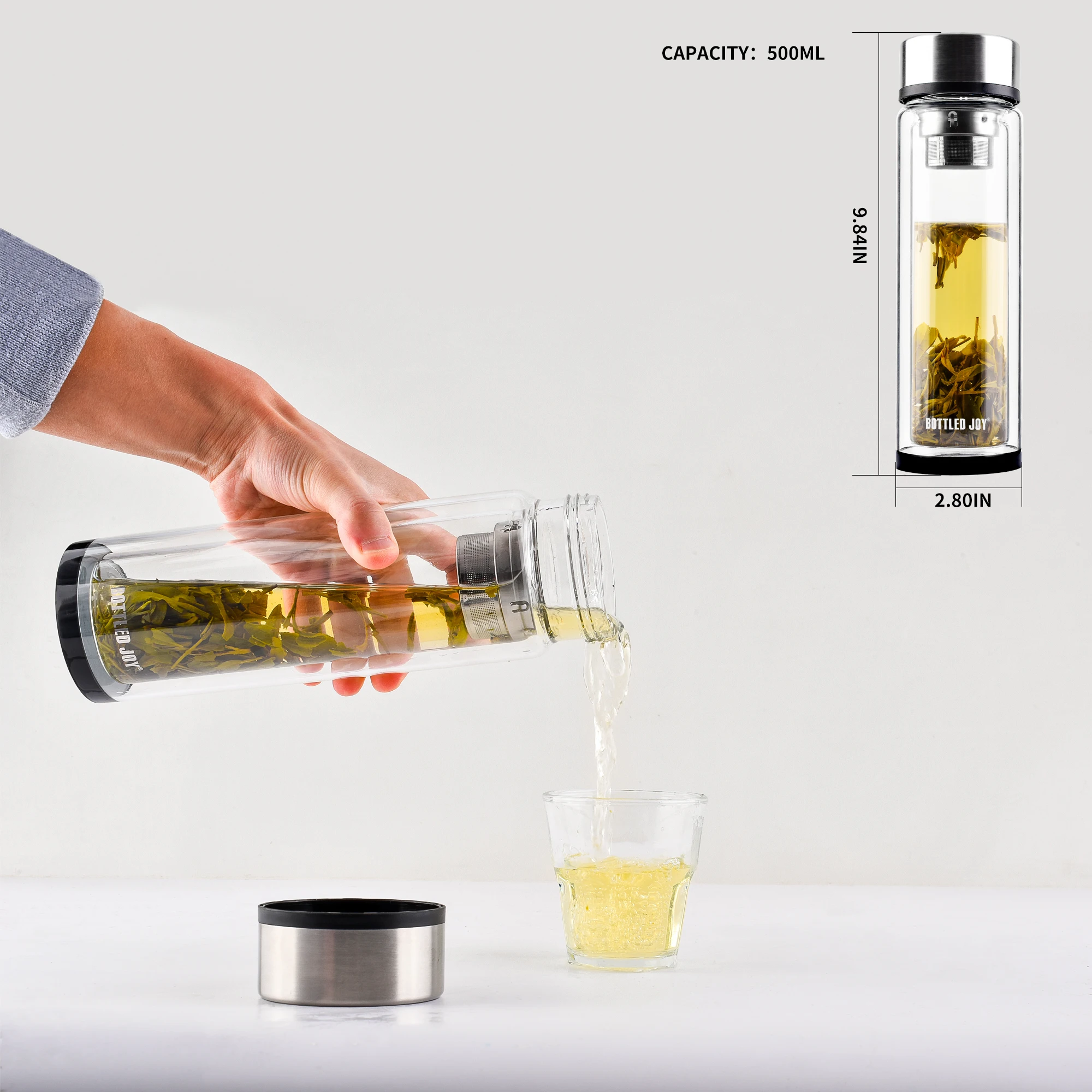 No Leaking Eco-friendly Double Wall High Borosilicate Glass Water Bottle with Tea Filter