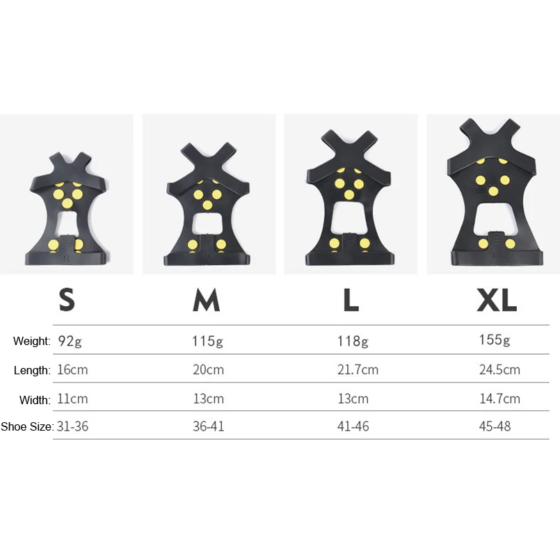 J1W 10 Steel Anti Slip Studs Ice Cleats Snow Silicone Shoe Spikes Crampons for Hiking Shoes