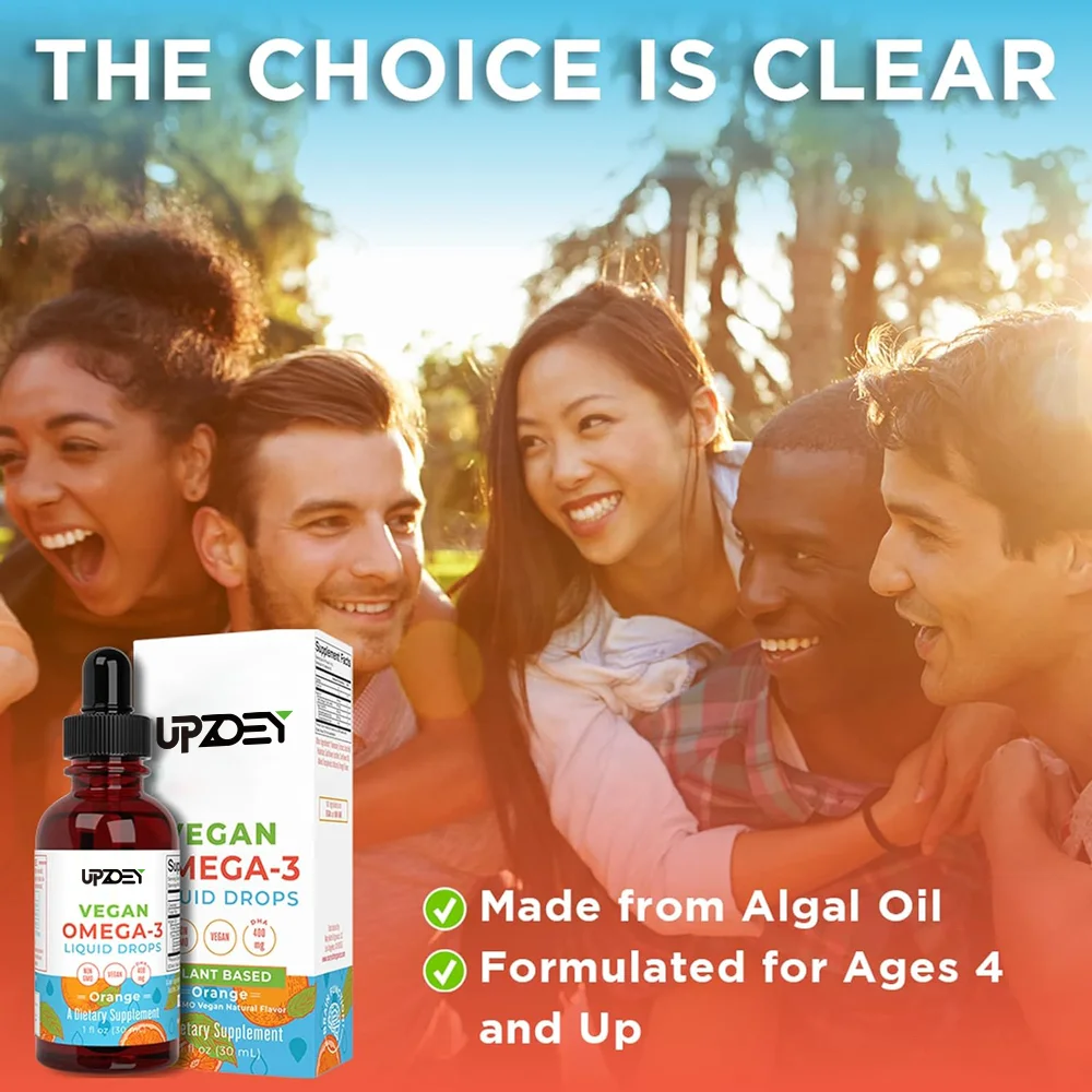 Private Label Support Vegan Omega-3 Liquid Drops 400mg DHA Per Serving Cognitive Maintenance Immune Support Overall Health
