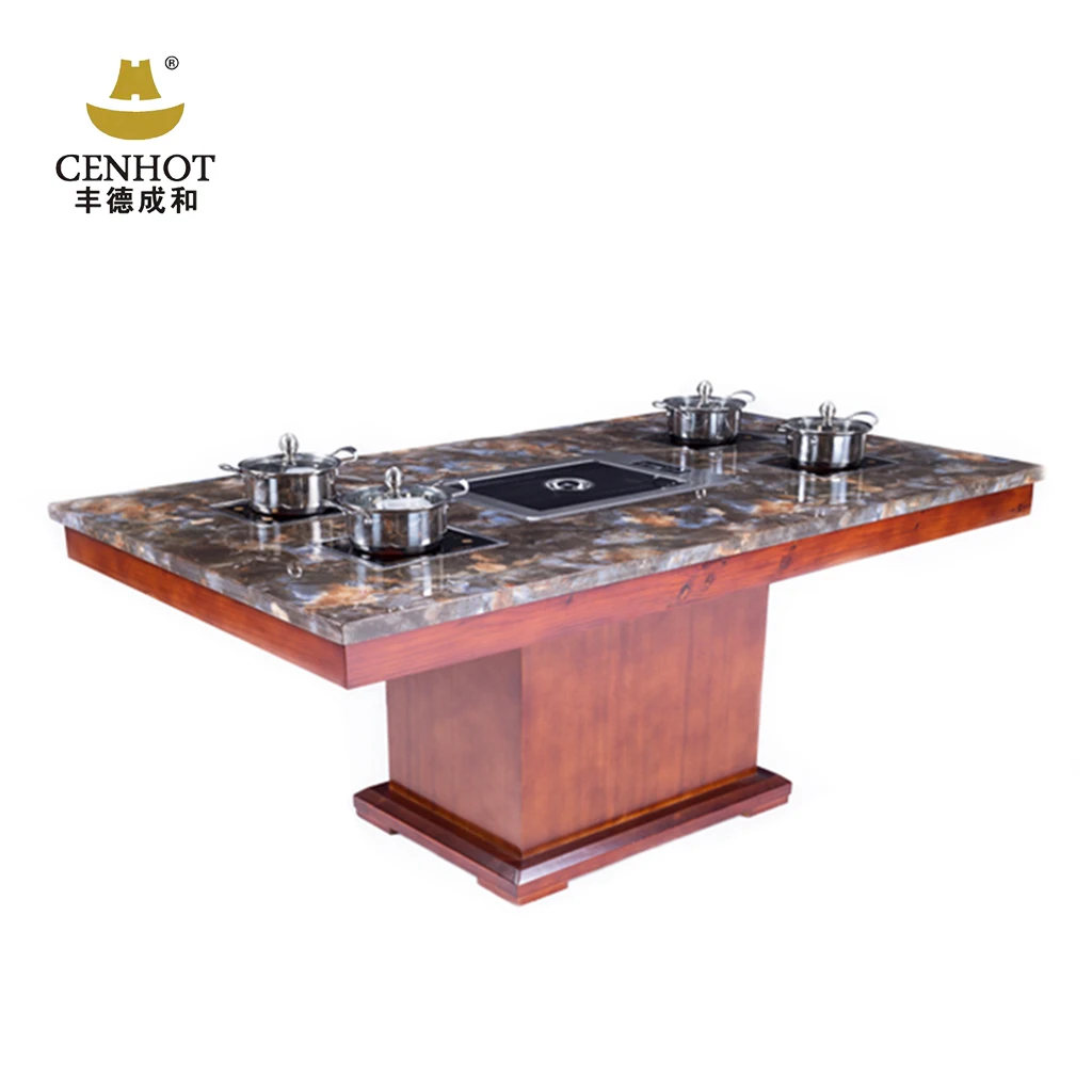 Cenhot Square Hot Pot And BBQ Quartz Dining Table For Restaurant Furniture