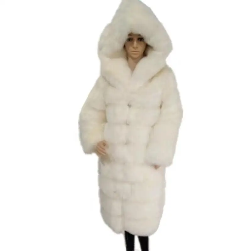 Пушистые пальто с капюшоном из искусственного лисьего меха в европейском стиле, длинная дизайнерская женская верхняя одежда