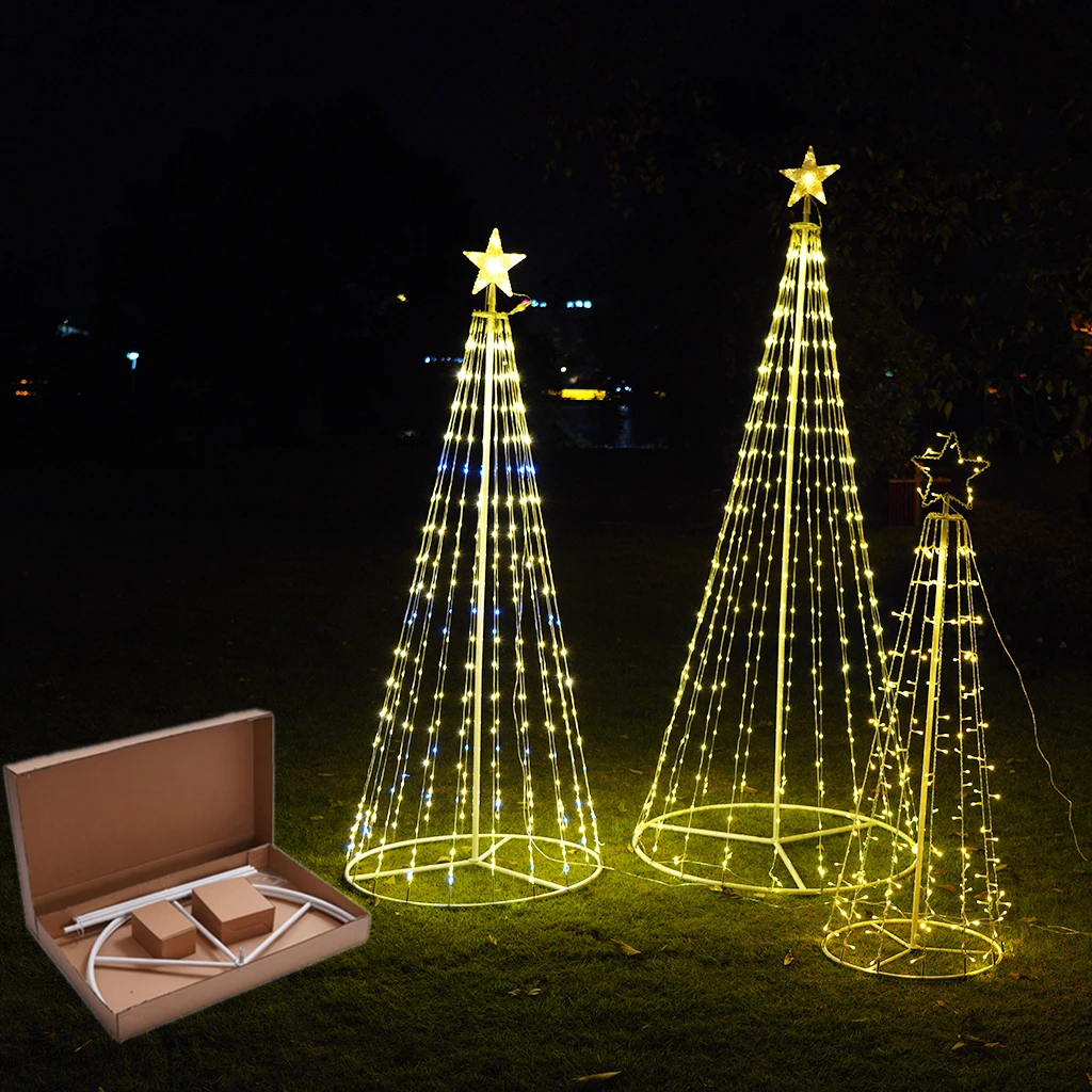 1.2M/1.8M/2.2M Outdoor Illuminated Decorative LED light Foldable Flagpole Christmas Tree with star