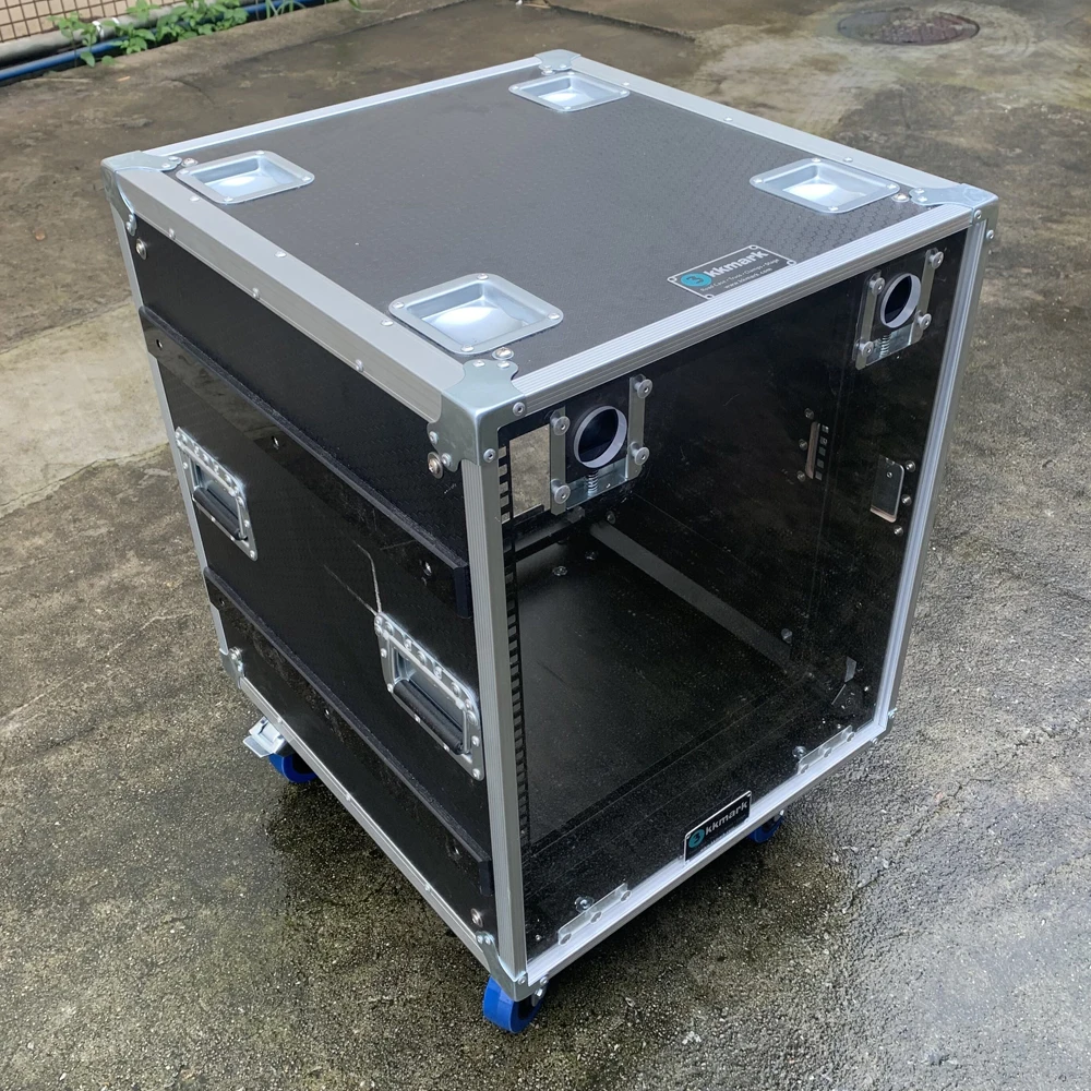 Flight road case anti vibration 6U 8U 12U 16U slide slam lid latch shock mount touring rack case with penn elcom inside and out