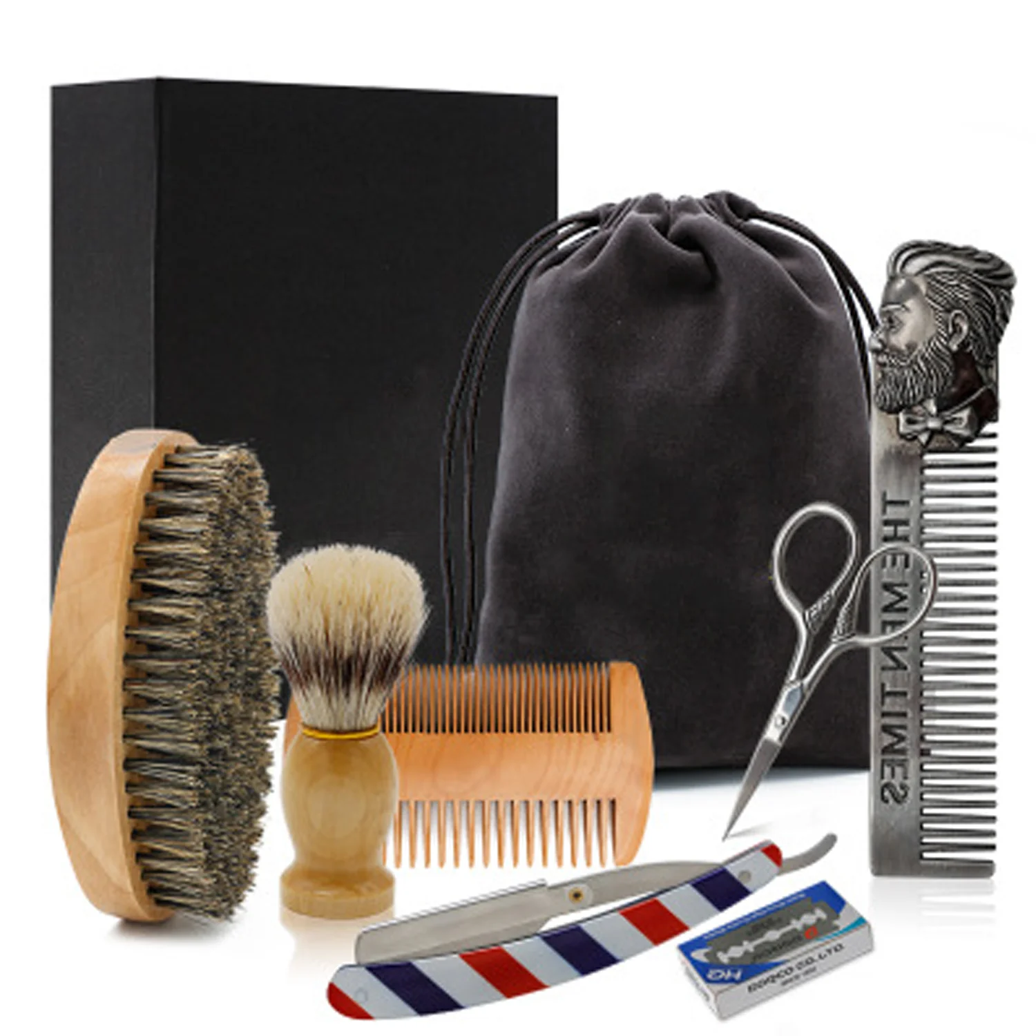 
Private Logo Luxury Safety Razor Shaving Kit 7 In 1 Beard Grooming Care Kit Beard Care Kit for Men Gift 