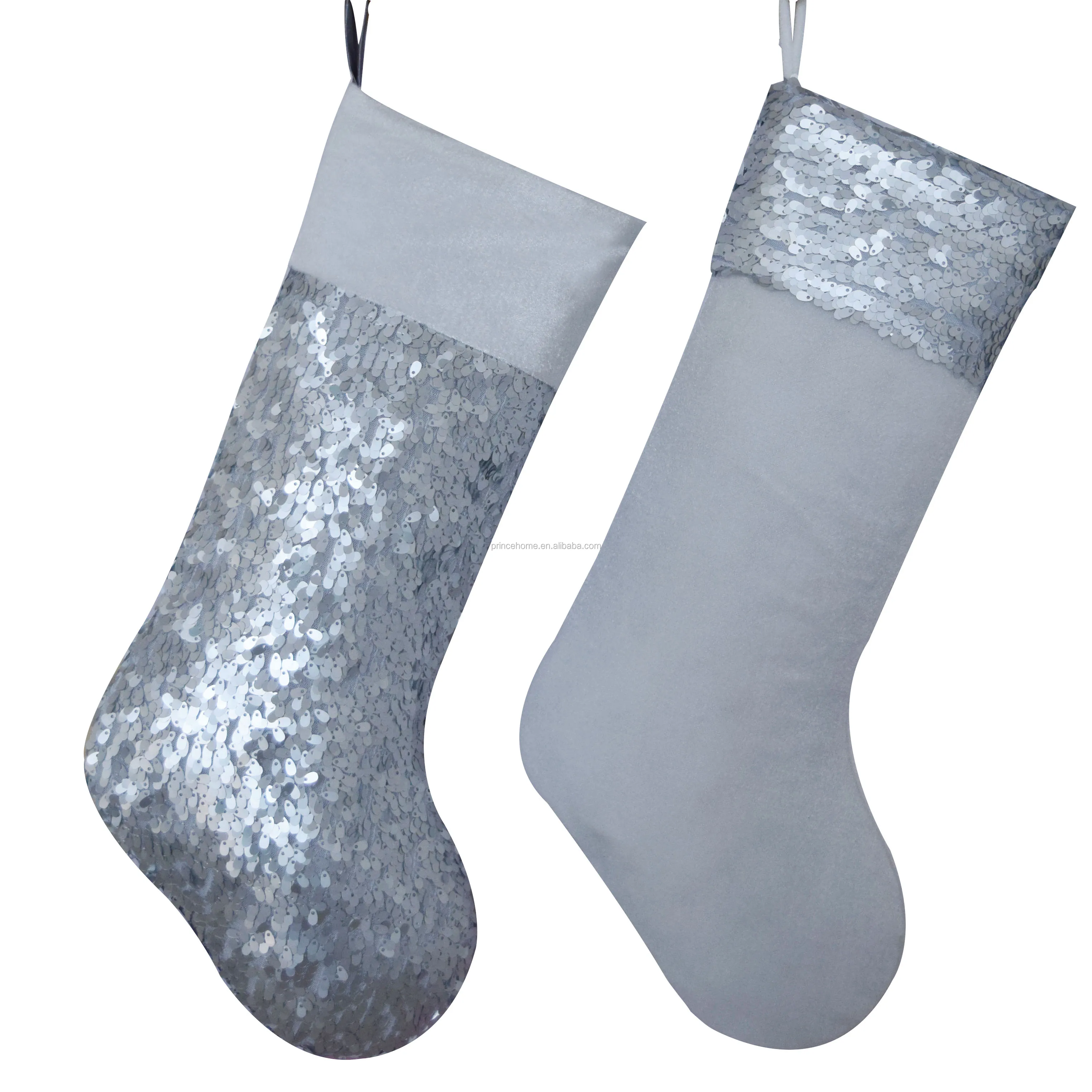 
Gold/Silvery Sequin Sparkle Bling Bling Body with Faux Silk Cuff Luxury Christmas Stocking 