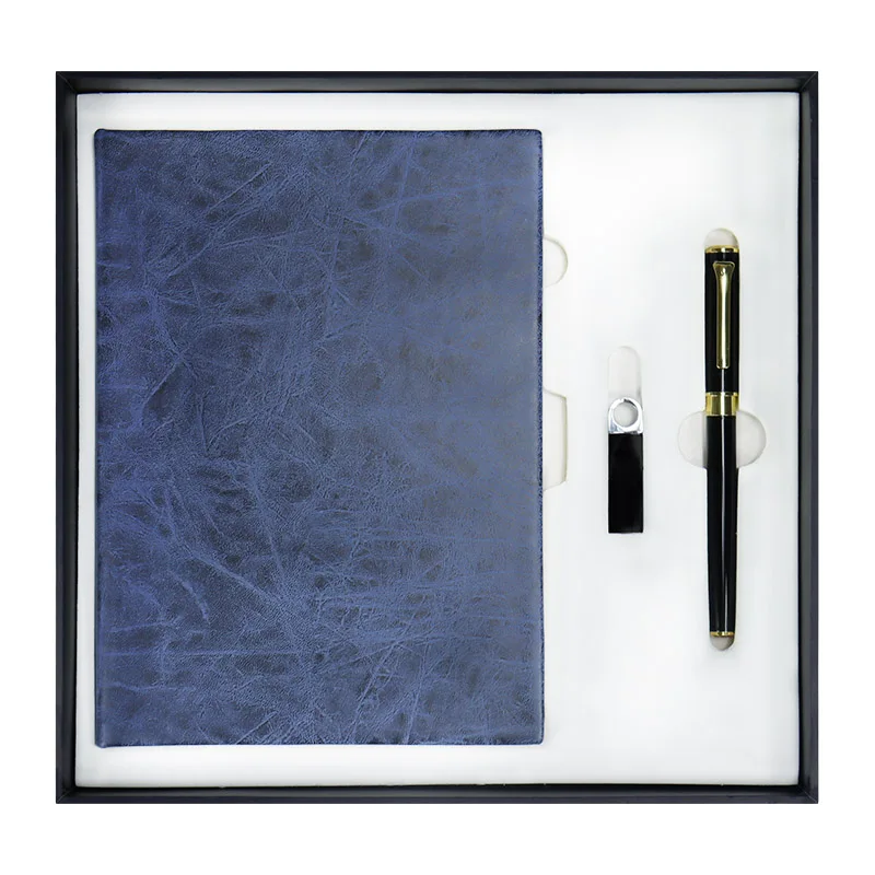 Custom Design PU Leather Notebook Gift Boxs A5 Diary Gift Set Agenda Business Gift Organizer and USB and pen 3 in 1 sets