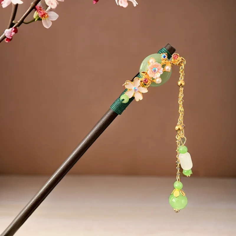 Baiyiyuan Cheap Elegant Lucky Antique Hair Accessories Jade Flowers Decorative Hair Pins