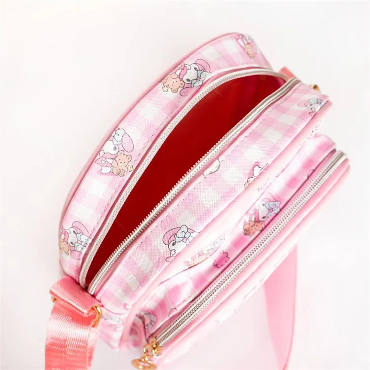 new designer wholesale cute shopping shoulder bags pu student girl cartoon kawaii crossbody bag plaid melody kuromi handbag
