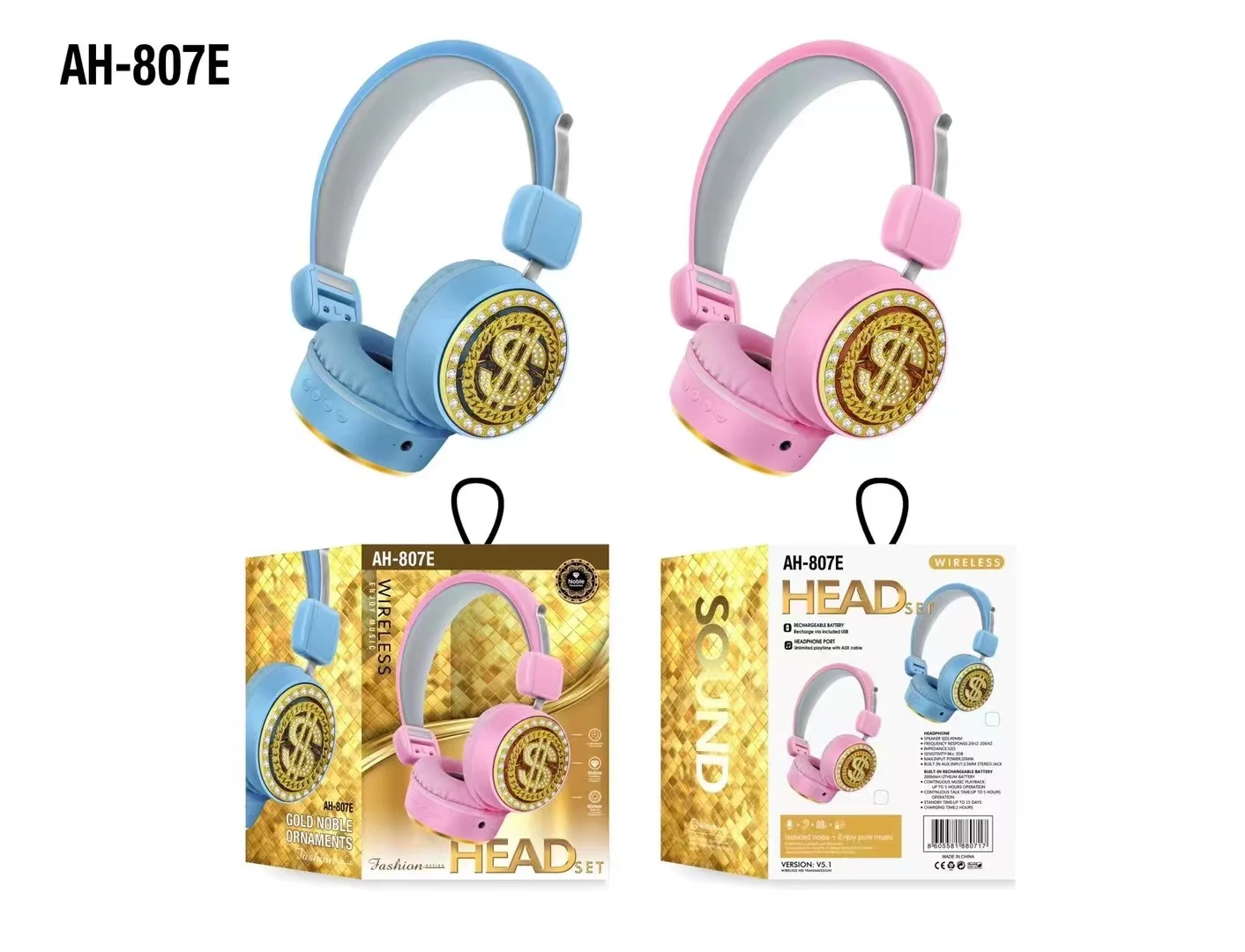 AH-807E with BT 5.0 High Quality lovely design Wireless Stereo Computer Gaming Earphone Gift Headphone