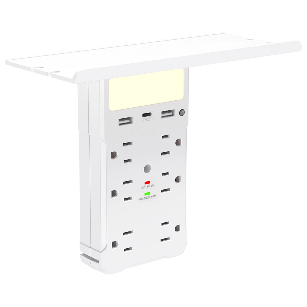 
Innovative Products 2020 Wall Outlet Shelf Rack 6 AC Outlets with Sensor Led Night Light 