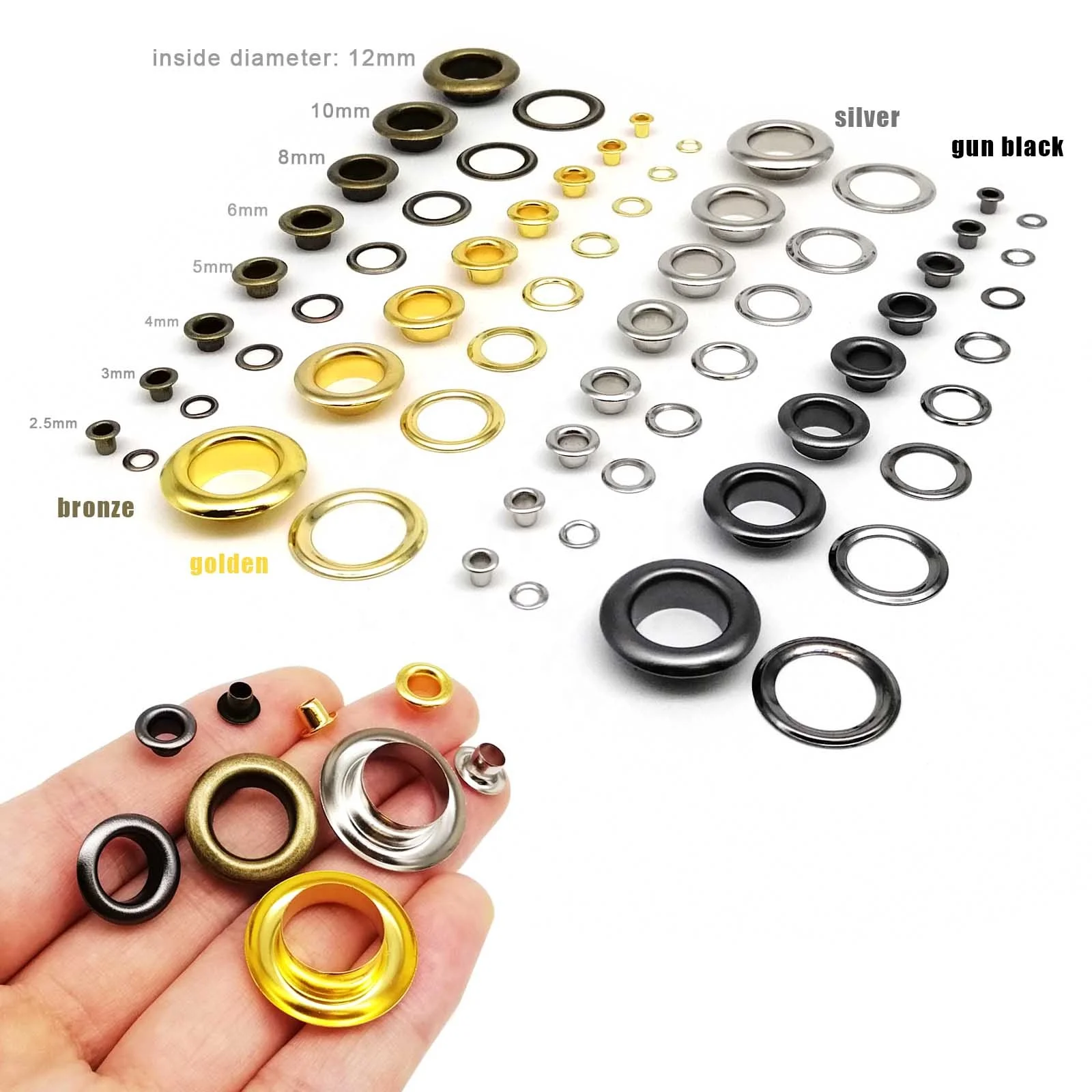 2.5-12mm High Quality Metal Eyelet With Washer Grommet Ring Air Hole Rivet For Leather Bag Shoes Belt Cap Clothes 4 Color