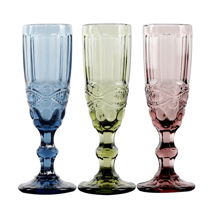 Wholesale Hot Selling blue Champagne wine glass goblets cups vintage pink goblets whisky glass cups for juice