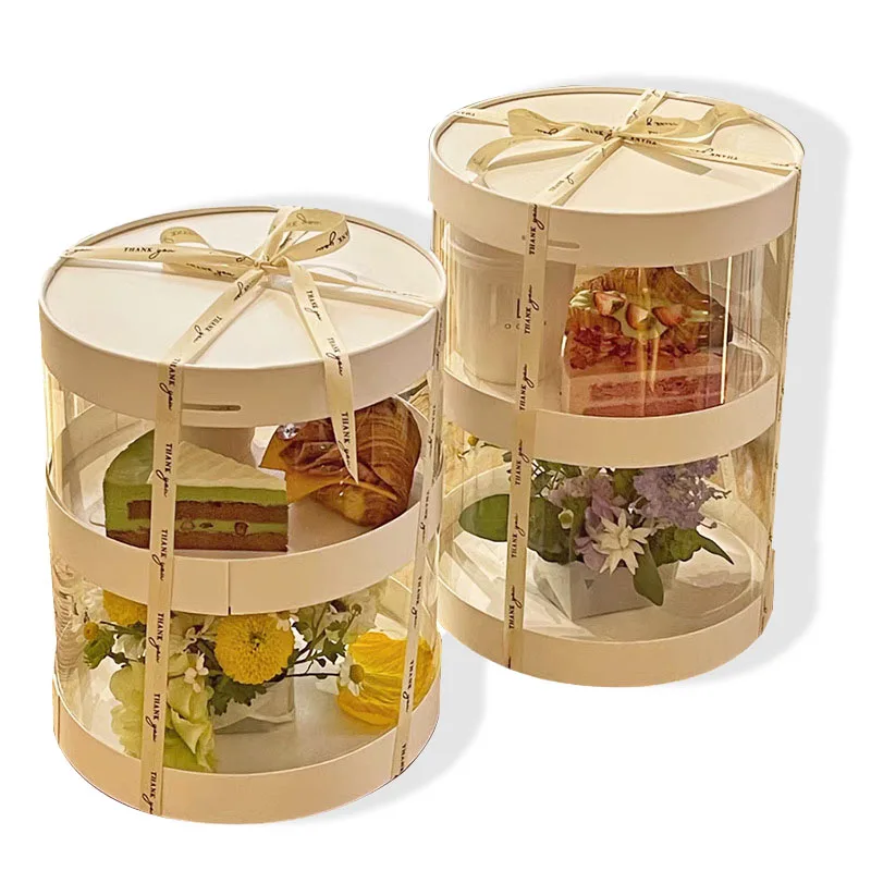 Decorative big round cup cake paper box customized round shape muffin cheese swiss roll cupcake paper cake box