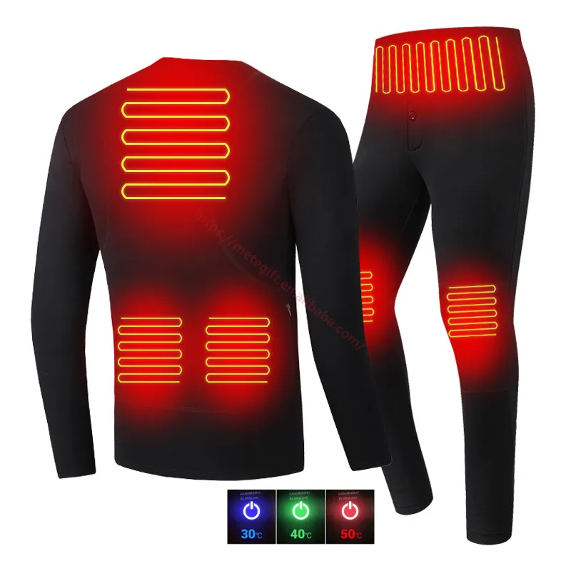 Men Women Premium Winter Long Warm Electric Tops Pants Suit Set Clothing Heating Fleece Heated Thermal