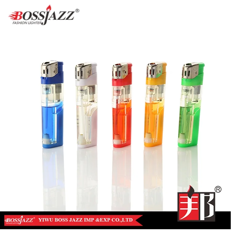 electric flame led transparent refillable butane classic cigarette lighter
