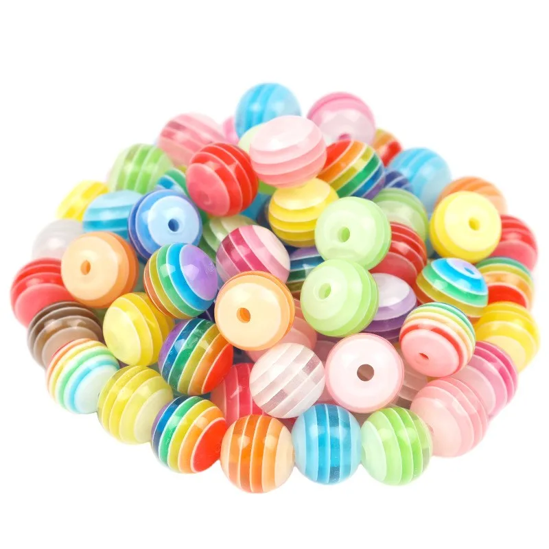 Acrylic Rainbow Striped Beads Colourful Round With 10 Cm Crystal  Cord For Jewelry Making Bracelets Necklaces Keychains