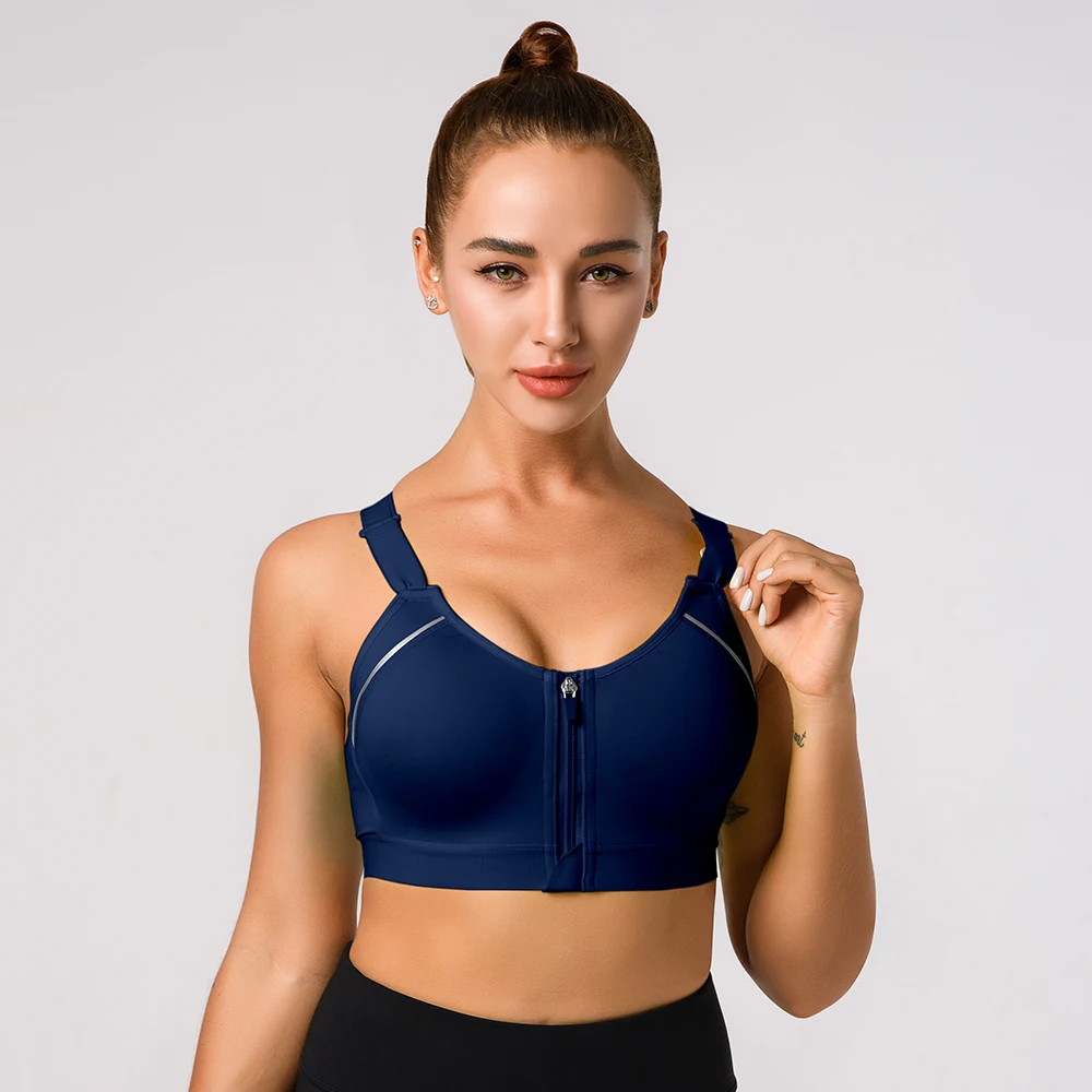 Yoga and Sports Bra Custom Brand Women Fitness OEM Customized Spandex Anti Logo Style Fashion Zipper Top