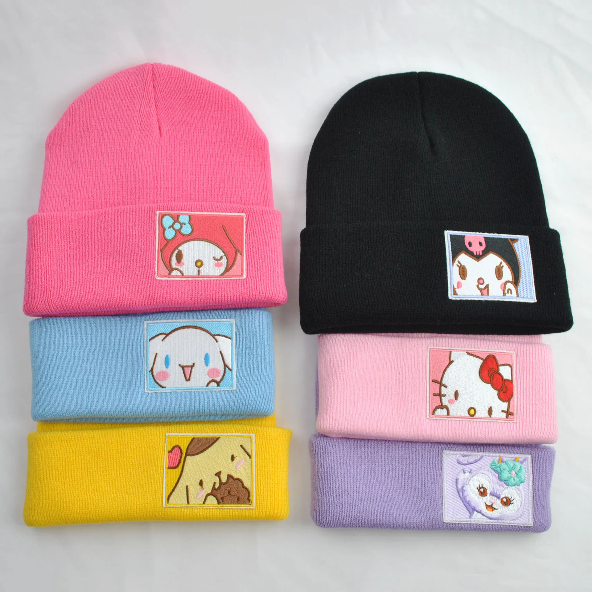 Sanrioed Hello Kt Kuromi Melody Cinnamoroll Knitted Hat Casual All-match Stuff Beanie Winter Keep Warm Winter Cap Bonnet Female