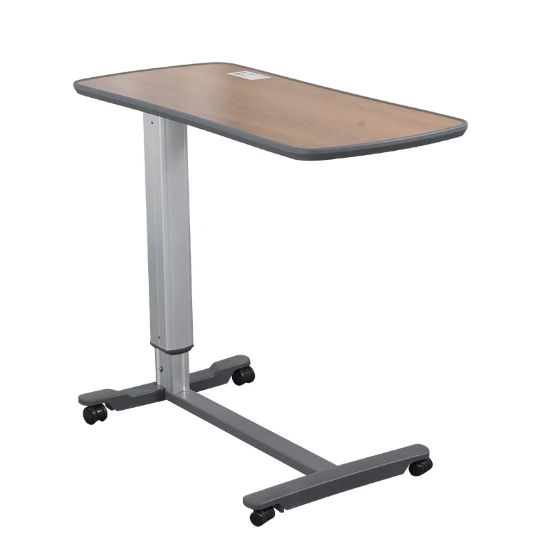 PS-02 Portable Multi-function Adjustable Aluminium alloy+wooden table Overbed Bedside Table With Wheels For Home And Hospital