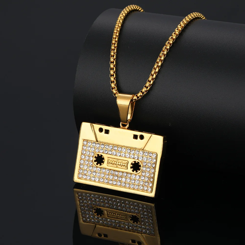 Hip Hop Designer Vintage Rock Cassette Records Waterproof Tarnish Free Stainless Steel Jewelry Pendant Necklaces Man Men Male