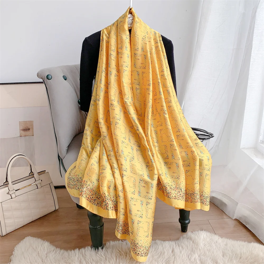 Manufacturer Custom Logo Design Printing Stylish Long Silk Scarves Satin Head Scarf for Women 90*180cm Shawls Hijab