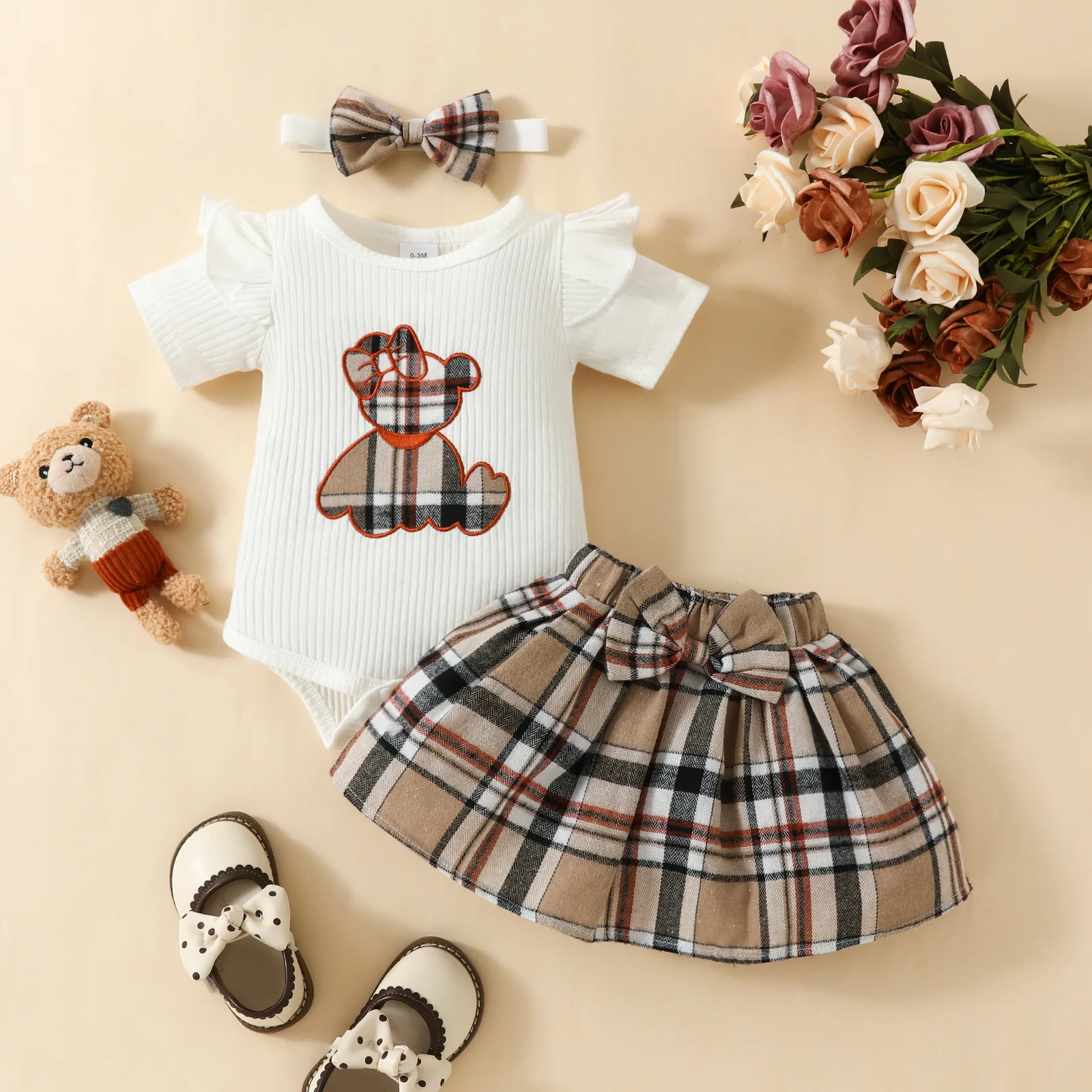 summer cotton newborn jumpsuits children check pattern baby girl dresses clothing sets clothes baby rompers