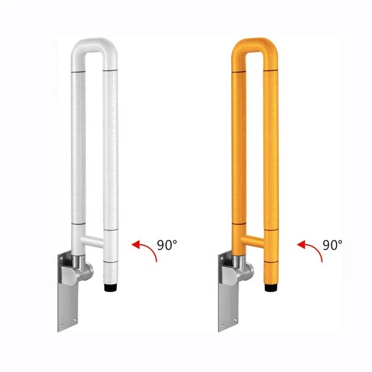 LQS Commercial Yellow and White 90 Degree From Horizontal To Vertical Foldable ABS Grab Bar For Hotel Hospital