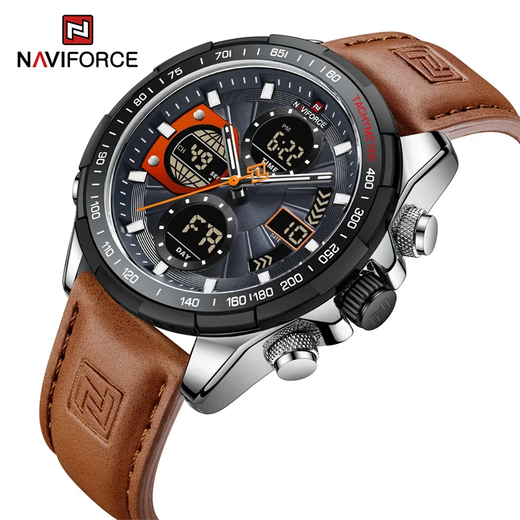 NAVIFORCE 9197L SGYOBN кварцевые аналоговые часы для мужчин спортивные наручные с ремешком из натуральной кожи водонепроницаемые 2022