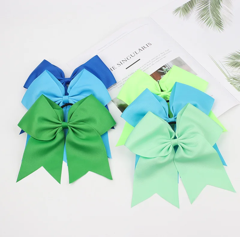 8 inch Plain Ribbon Cheer Bow With Elastic Band For Girls Kids Large Cheerleading Bows Ponytail Hair Accessories